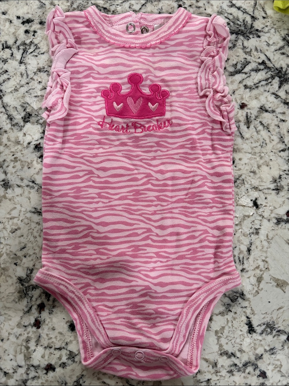 Fisher-Price Pink Zebra Ruffle One-Piece with Crown Appliqué